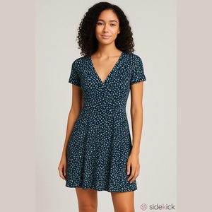 Navy Floral Print Women's Dress